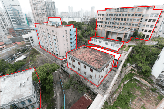 傳染病大樓選址內6棟建築物將被拆除（如圖紅框所示）
