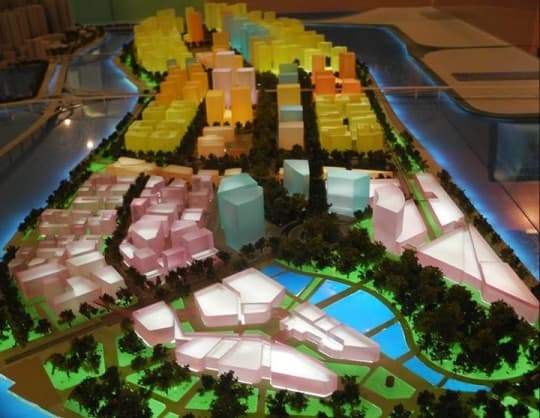 圖為原新城規劃草案中A區的模型