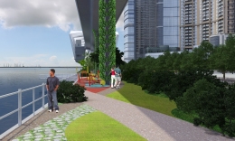 可利用海濱公園旁的斜堤打造新的平台，讓公園向海邊擴展，增加可使用空間