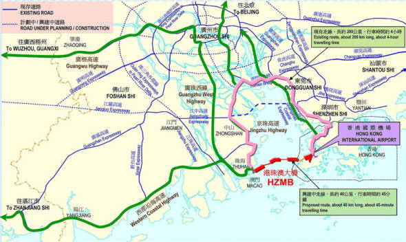 港珠澳大橋落成後，珠江三角洲西岸地區將納入香港方圓三小時車程內可達的範圍。