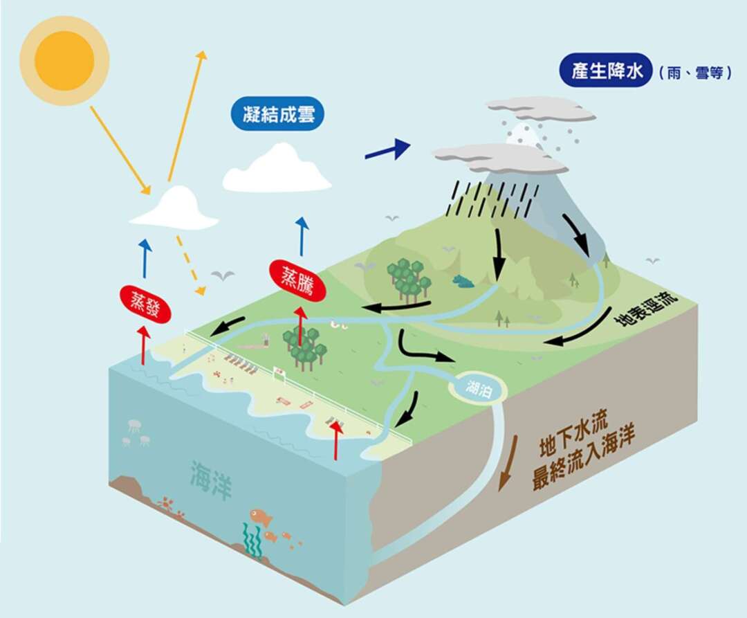 圖四：地球水循環過程的示意圖。